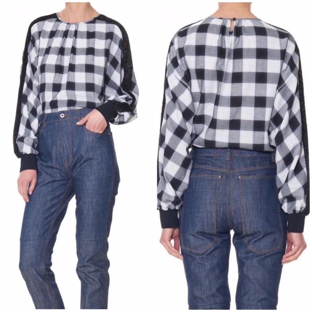 Tibi Plaid Long Sleeve Top